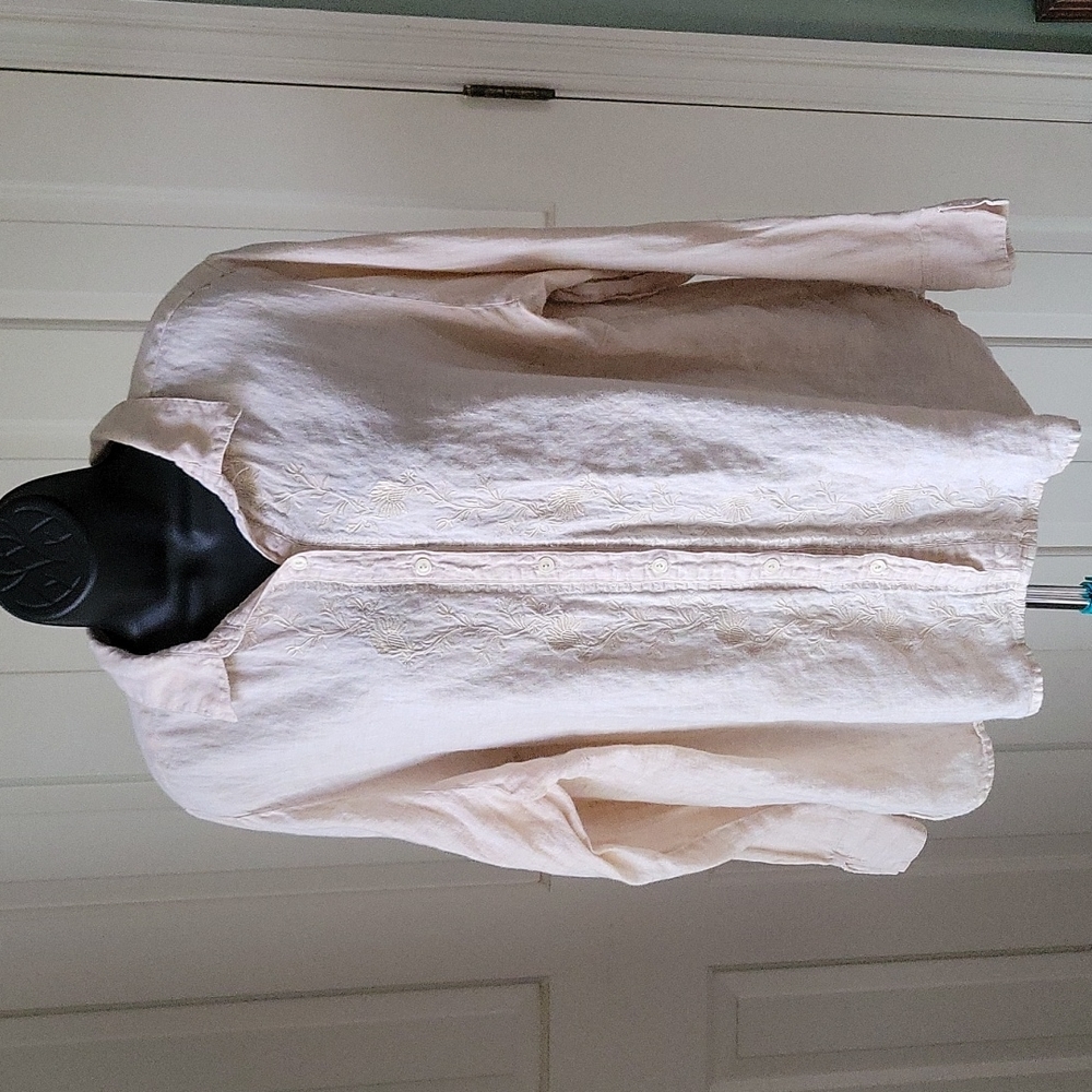 L.L. Bean Womens sz 1x sandy color linen button down Long Sleeve Shirt